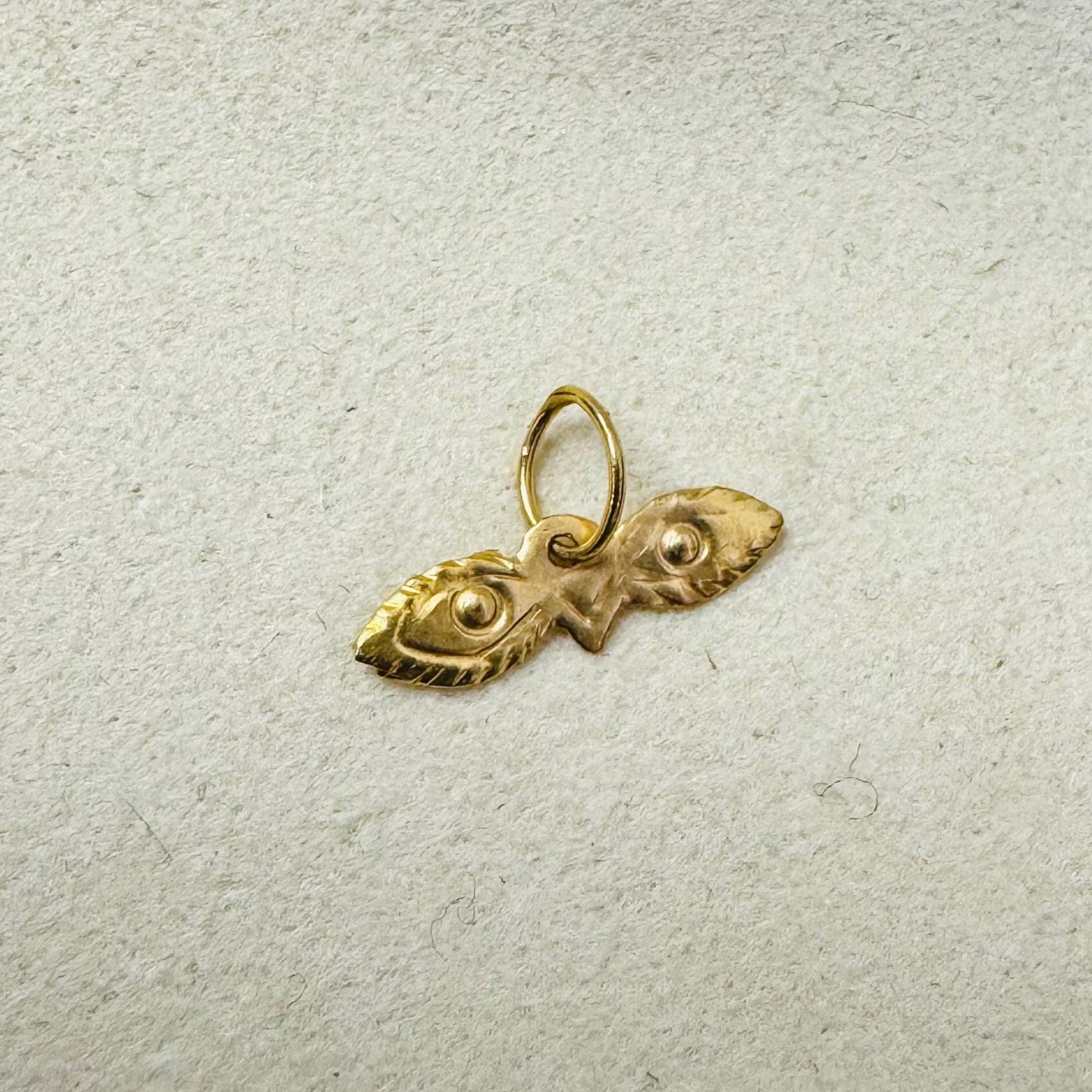 Solid 14K Yellow Gold Mini Eye Charm Pendant 5x12mm