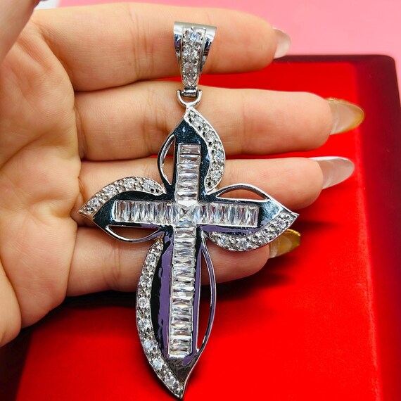 925 Solid Sterling Silver Cross Charm Pendent - image 3