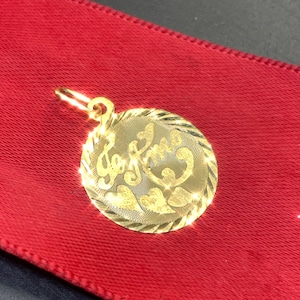 Ciondolo con ciondolo "Te Amo" in oro giallo massiccio 10K tornito a motore