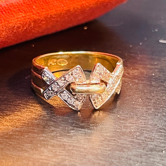 Solid 14K Yellow and Diamond Angular Vintage Ring… - image 1