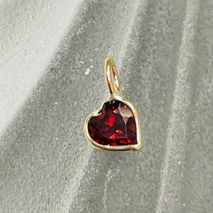 Luscious Natural Red Heart Garnet Charm in Solid 14K Yellow Gold