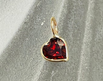 Luscious Natural Red Heart Garnet Charm in Solid 14K Yellow Gold