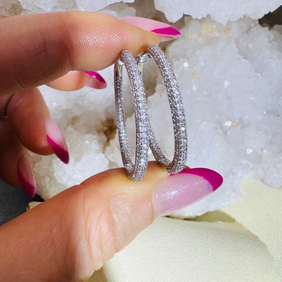 Solid 10K White Gold Micro Pave Lab Diamond Insid… - image 5