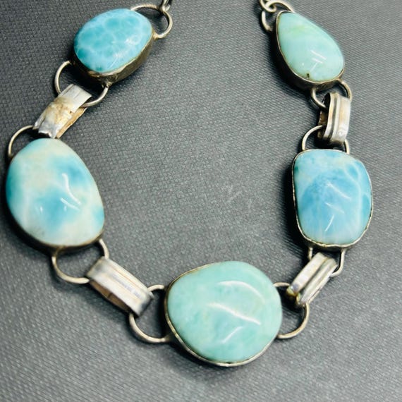 Vintage Solid Sterling Silver Larimar Bracelet 8.… - image 6