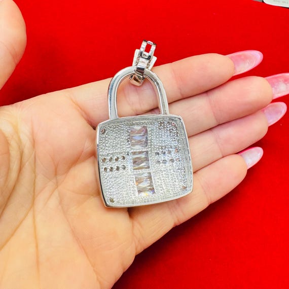 Large 925 Solid Sterling Silver Pad Lock Charm Pe… - image 3