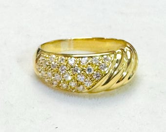 18K Yellow Gold Diamond Pave Croissant Shrimp Ring Size 7.5