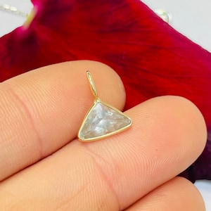 Natural 1CT Aquamarine Triangle Trillion 14k Yellow Gold Gemstone Pendant