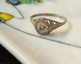 Sterling Silver Art Deco Paste Engagement Ring