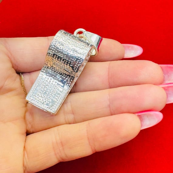 Large 925 Solid Sterling Silver Whistle Charm Pen… - image 2