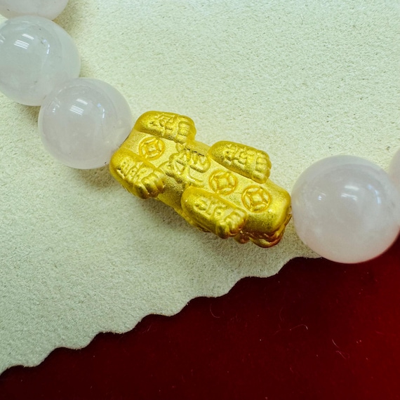Solid 24K Yellow Golf Dragon and Pink Rose Quartz… - image 3