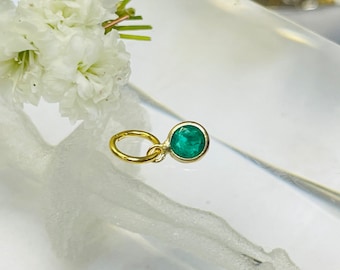 Natural Round Colombian Emerald Cut Emerald 14K Yellow Gold Small Pendant Charm