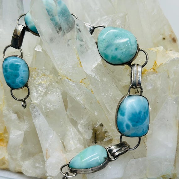 Vintage Solid Sterling Silver Larimar Bracelet 8.… - image 1