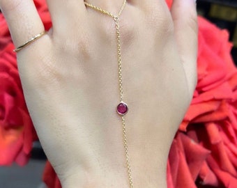 14K Gouden en Ruby HandChain Armband Ring Combo