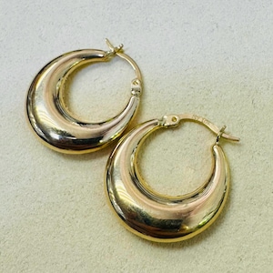 10K Yellow Gold Puffy Hoop Earrings: Solid Gold, .80&quot;