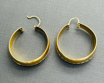 Solid 18K Yellow Gold Wide Hoop Earrings and 9mm Wide