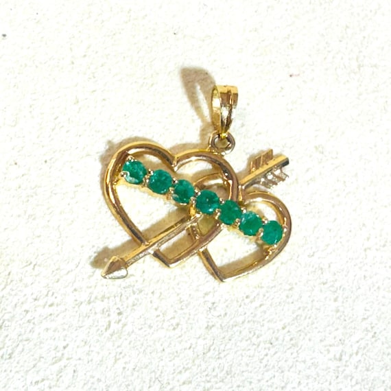 Solid 14K Yellow Gold Double Heart With Arrow Pendant Charm - Etsy