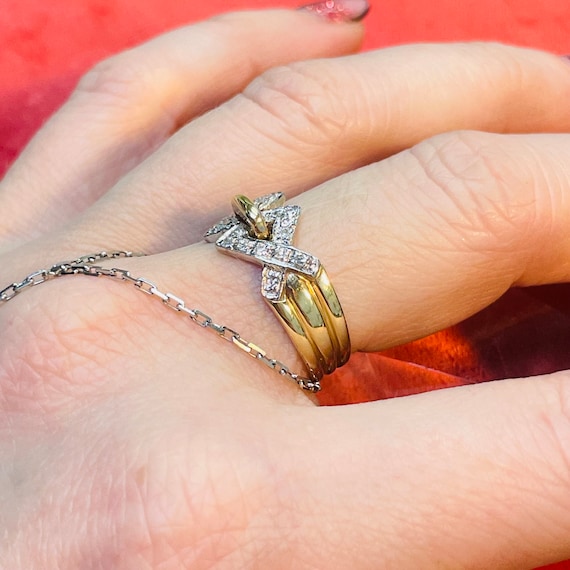 Solid 14K Yellow and Diamond Angular Vintage Ring… - image 9