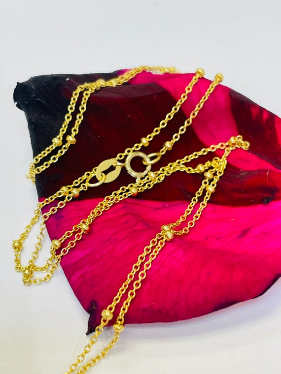 20" Ball Bead Station Rolo Chain Necklace Solid 14K Y… Gem