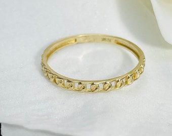 Solid 14K Yellow Gold 2mm Curb Link Stacking Ring Band Size 7
