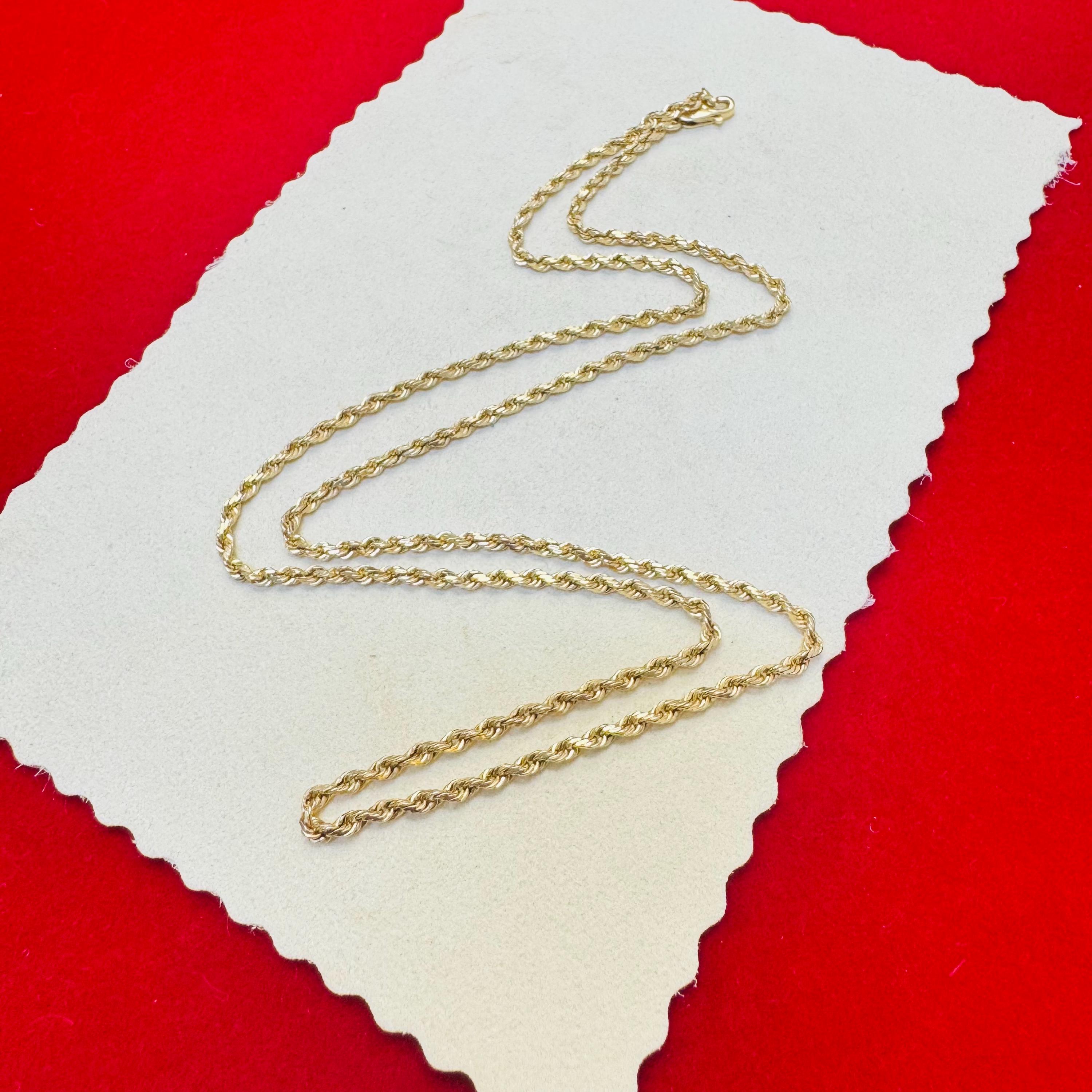 20インチ 2mm ソリッド 14K イエローゴールド ロープチェーン