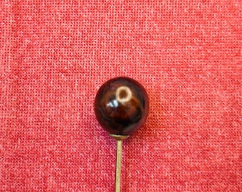 Antique Gold Tone and Wooden Ball Stick Pin
