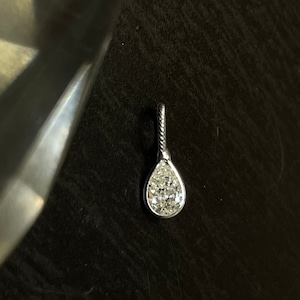 0.25CT Natural Pear Diamond  Bezel Set 14K White Gold Pendant or Charm