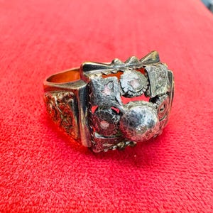 Antique Georgian 18K Gold and Silver Rose Cut Diamond Ring Size 10.5 Hallmarked