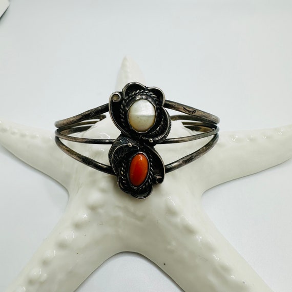 Solid Sterling Silver Cuff Bracelet Natural Stone… - image 3