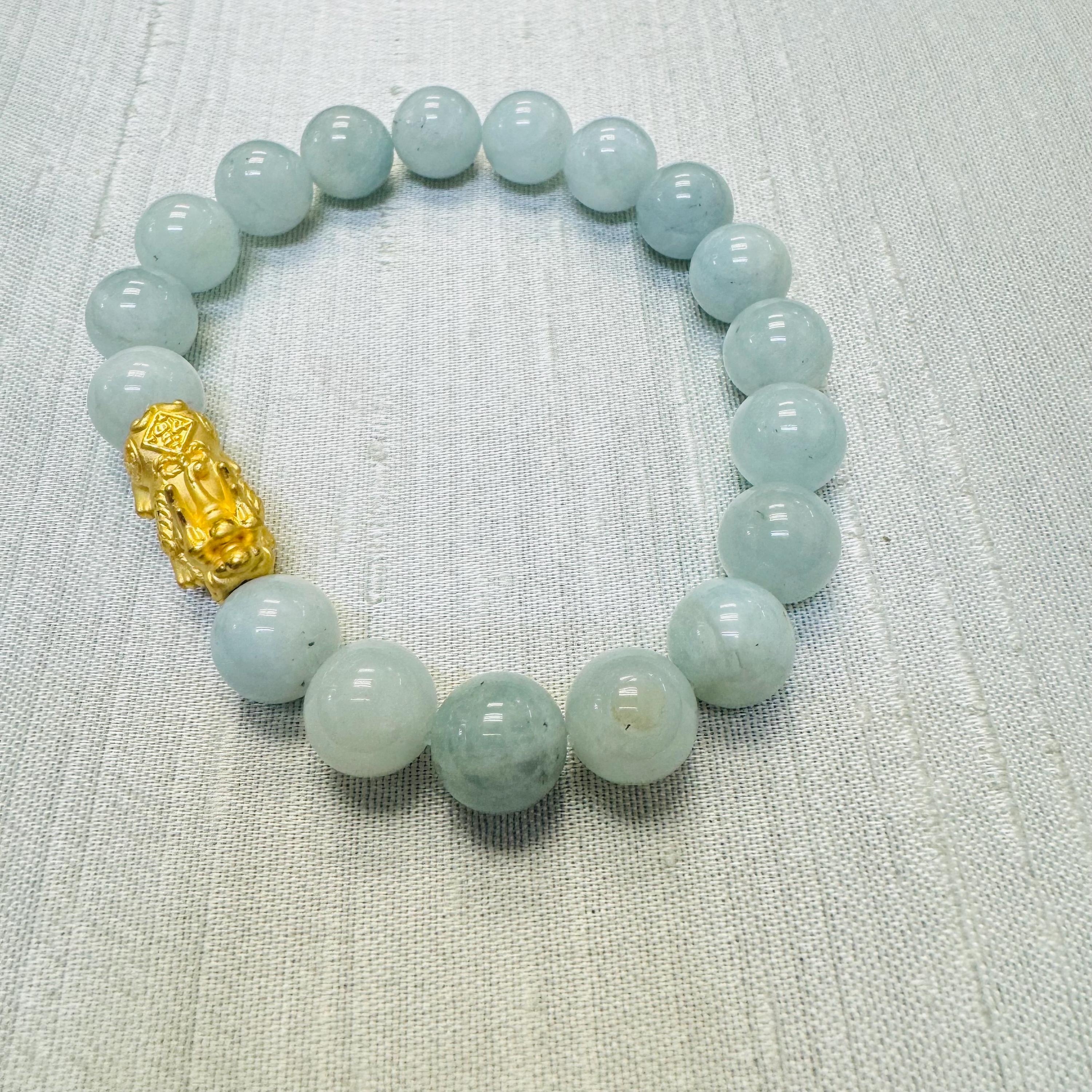 24Kゴールドドラゴンと天然翡翠ビーズのストレッチブレスレット - Etsy