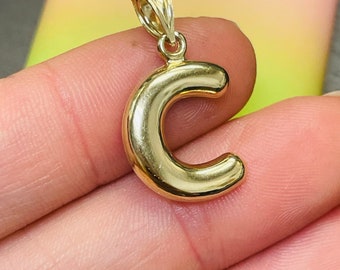 Cute 10K Yellow Gold Puffy Initial C Charm Pendant