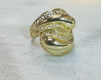 Anillo de oro amarillo macizo de 10 quilates con diseño abstracto de espiral ondulada, talla 7,75