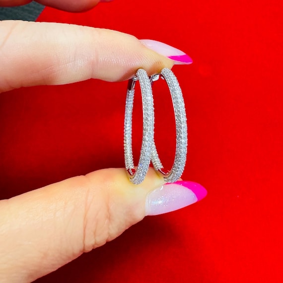 Solid 10K White Gold Micro Pave Lab Diamond Insid… - image 1