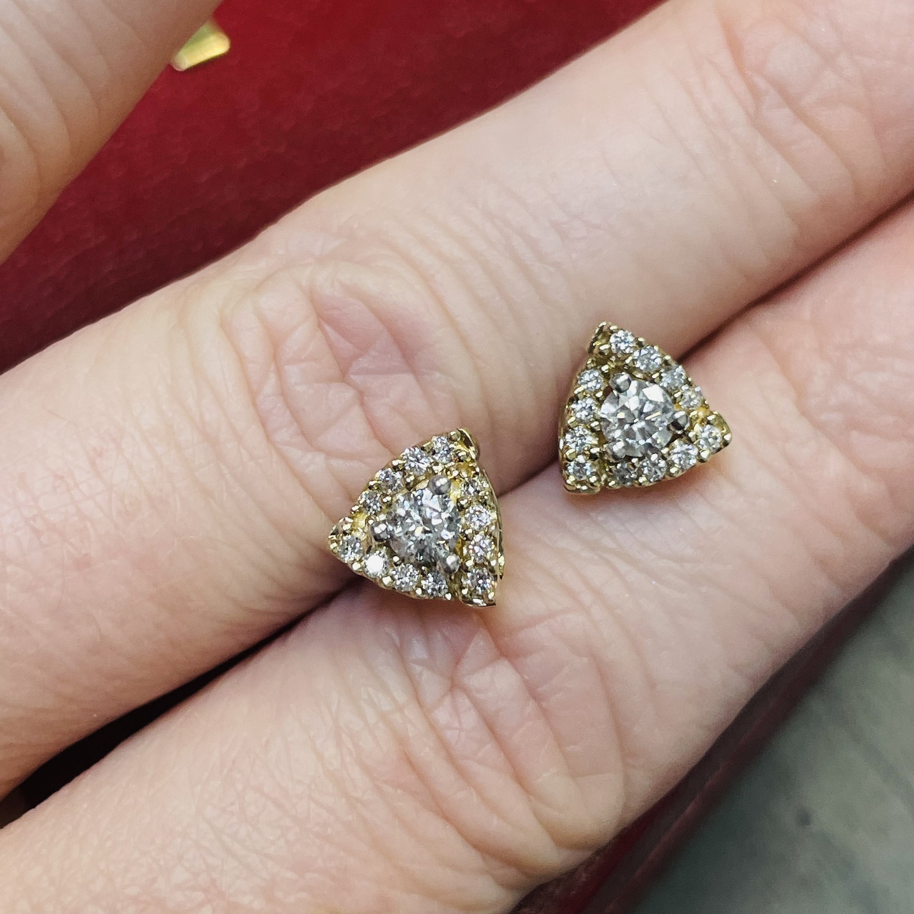 14K Yellow Gold Natural Diamond Triangular Stud Earrings .44CTW