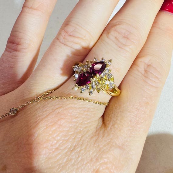 Vintage Solid 18K Yellow Gold  Ruby and Diamond C… - image 7