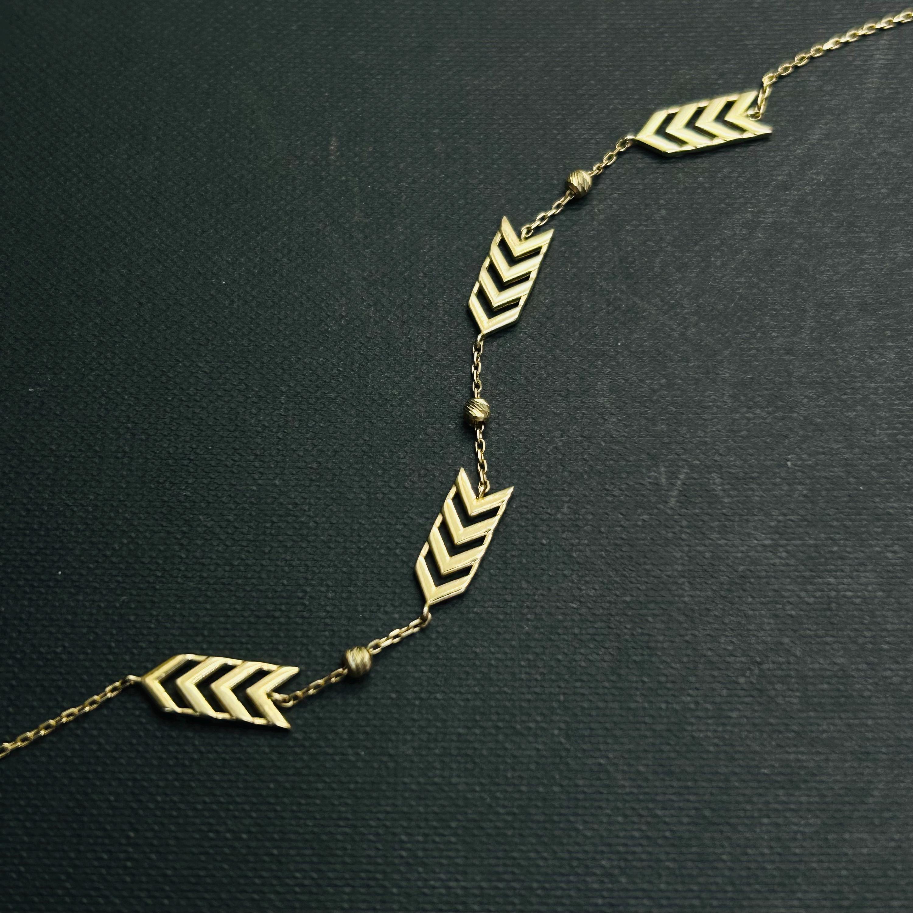 Cute! Soild 14K Yellow Gold Arrow Chain Bracelet 7.5”
