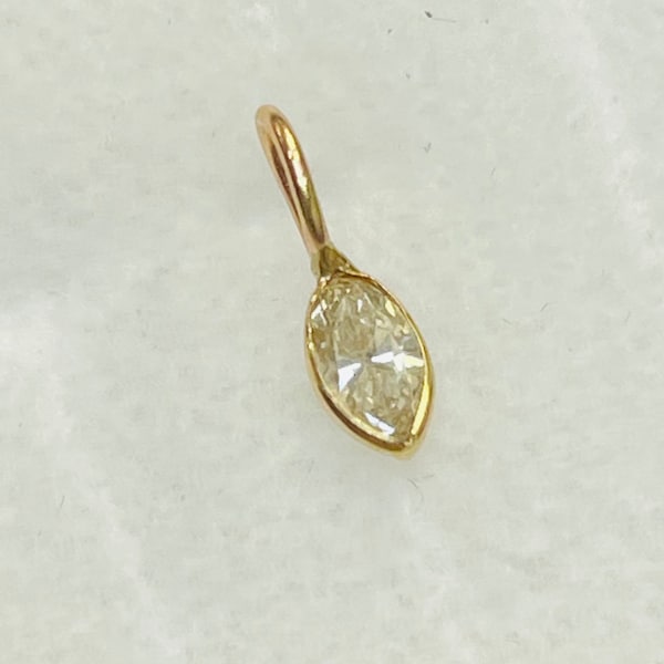 Natural Marquis Cut .17CT Diamond Solitaire 14K Yellow Gold Charm Light Champagne
