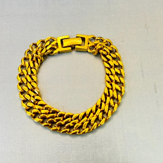 Costume Yellow Gold Tone Double Curb Link Plated Bracelet 7.25” - Etsy