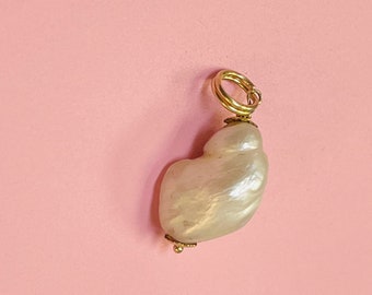 14K Solid Gold River Pearl Charm