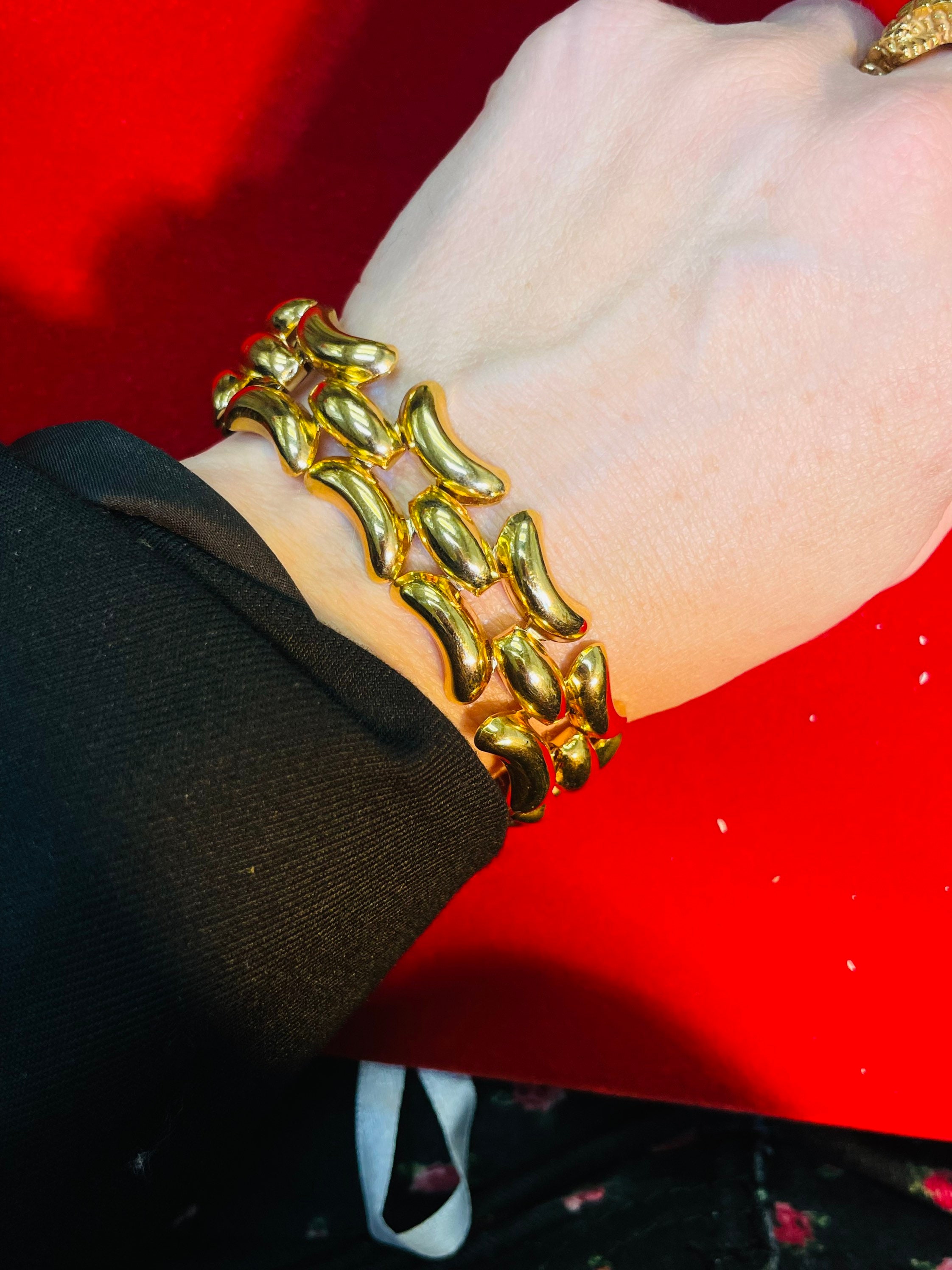 Vintage Unique Panther Style Link Krementz Gold Tone Link Bracelet 8 ...
