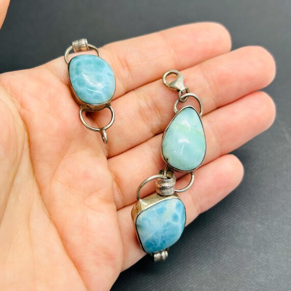Vintage Solid Sterling Silver Larimar Bracelet 8.… - image 3