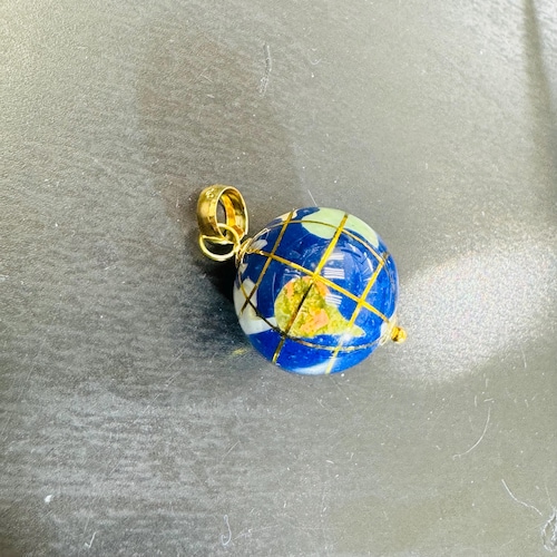 14K Yellow Gold Lapis Globe Earth Pendant - Stone Inlay Earth Charm (15mm)