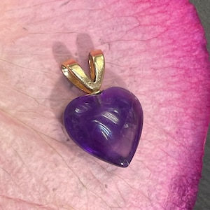 Cute Purple Heart Amethyst Charm Made in Solid 14K Yellow Gold