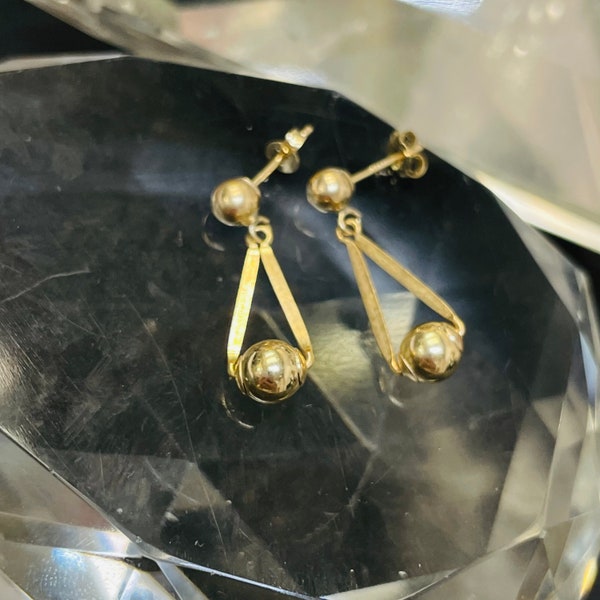 Solid 14K Yellow Gold .75" Ball Drop Earrings