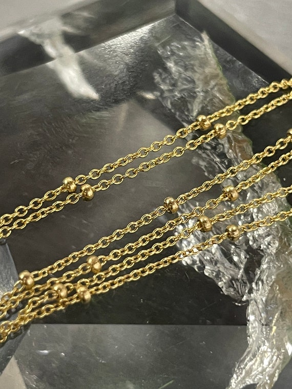 20" Ball Bead Station Rolo Chain Necklace Solid 14K Y… Gem