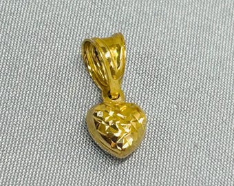 14K Solid Yellow Gold Puffy Heart Charm Pendant