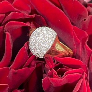 Vintage .80CT Weight Pave Diamond Dome Ring Solid 18K Yellow Gold Size 7