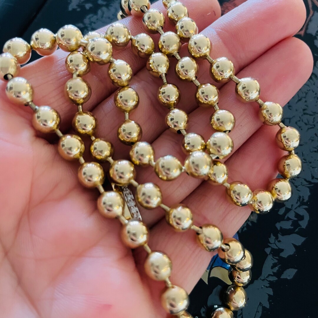 20 6mm Solid 14K Yellow Gold Beaded Ball Chain Toilet Chain Necklace Etsy