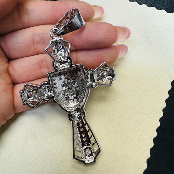 Large 925 Solid Sterling Silver Cross Charm Pende… - image 2