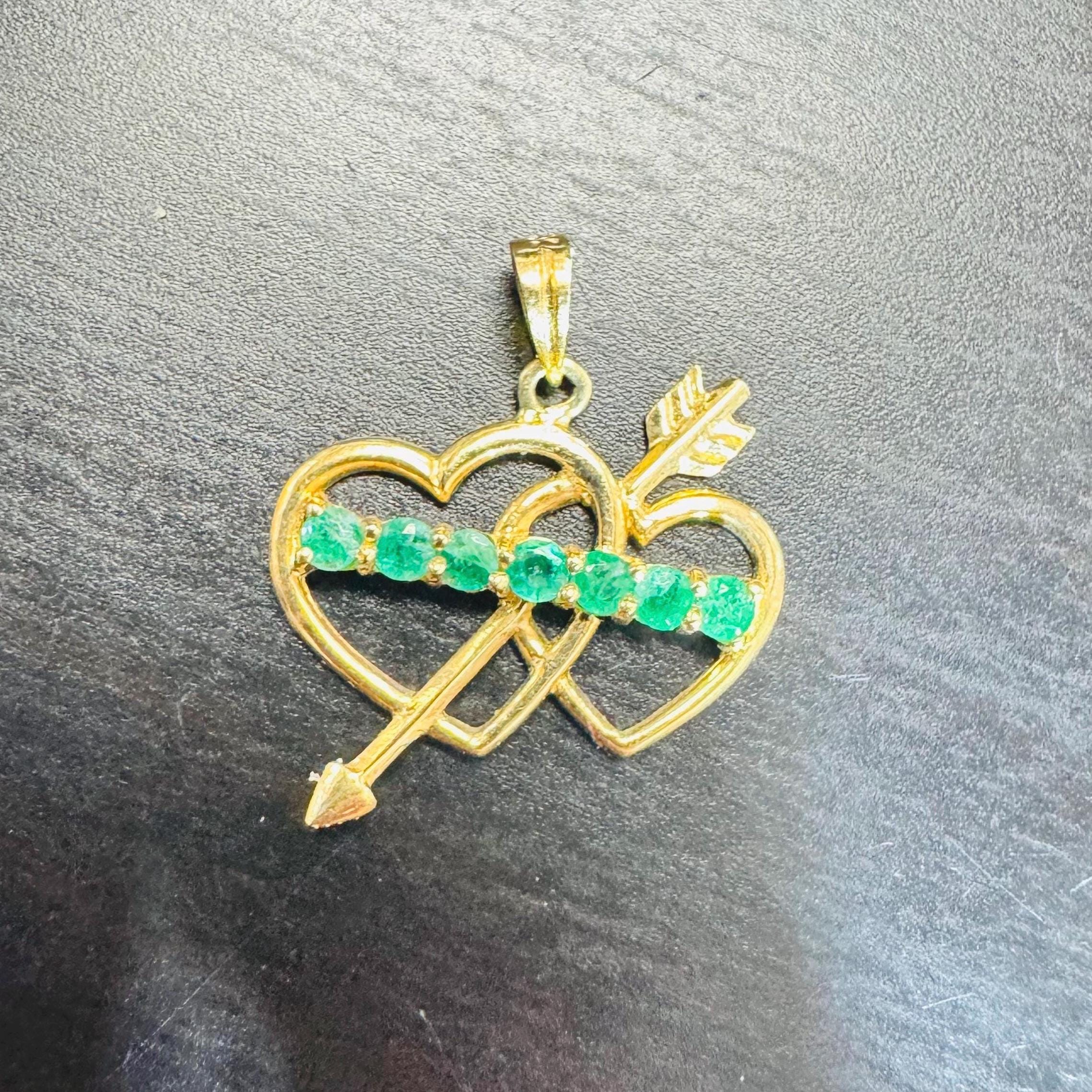 Solid 14K Yellow Gold Double Heart With Arrow Pendant Charm - Etsy