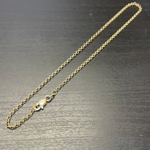 Solid 14K Yellow Gold 2mm 10" Long Rolo Chain Anklet Ankle Bracelet